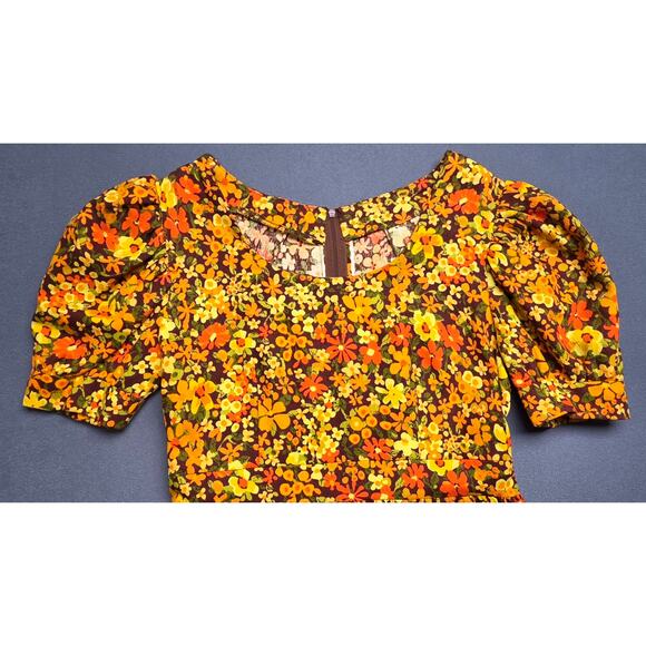 Vtg Handmade Womens Small Floral Fall Dress Floor Long Tall Prairie Boho Nature - Picture 3 of 10